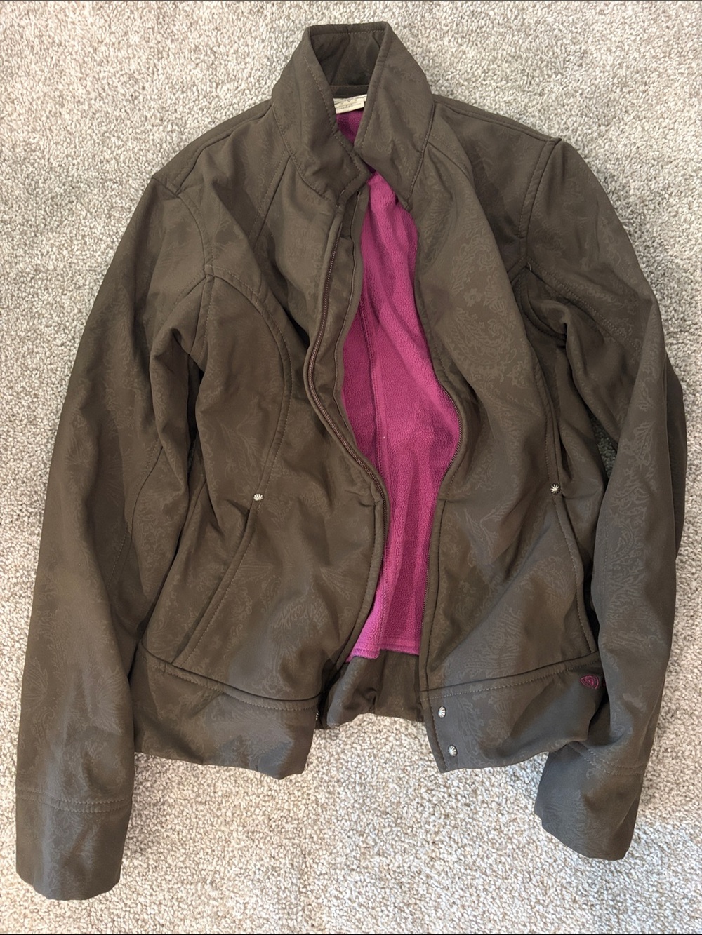 Ariat Brown Soft Shell Jacket with Pink Interior